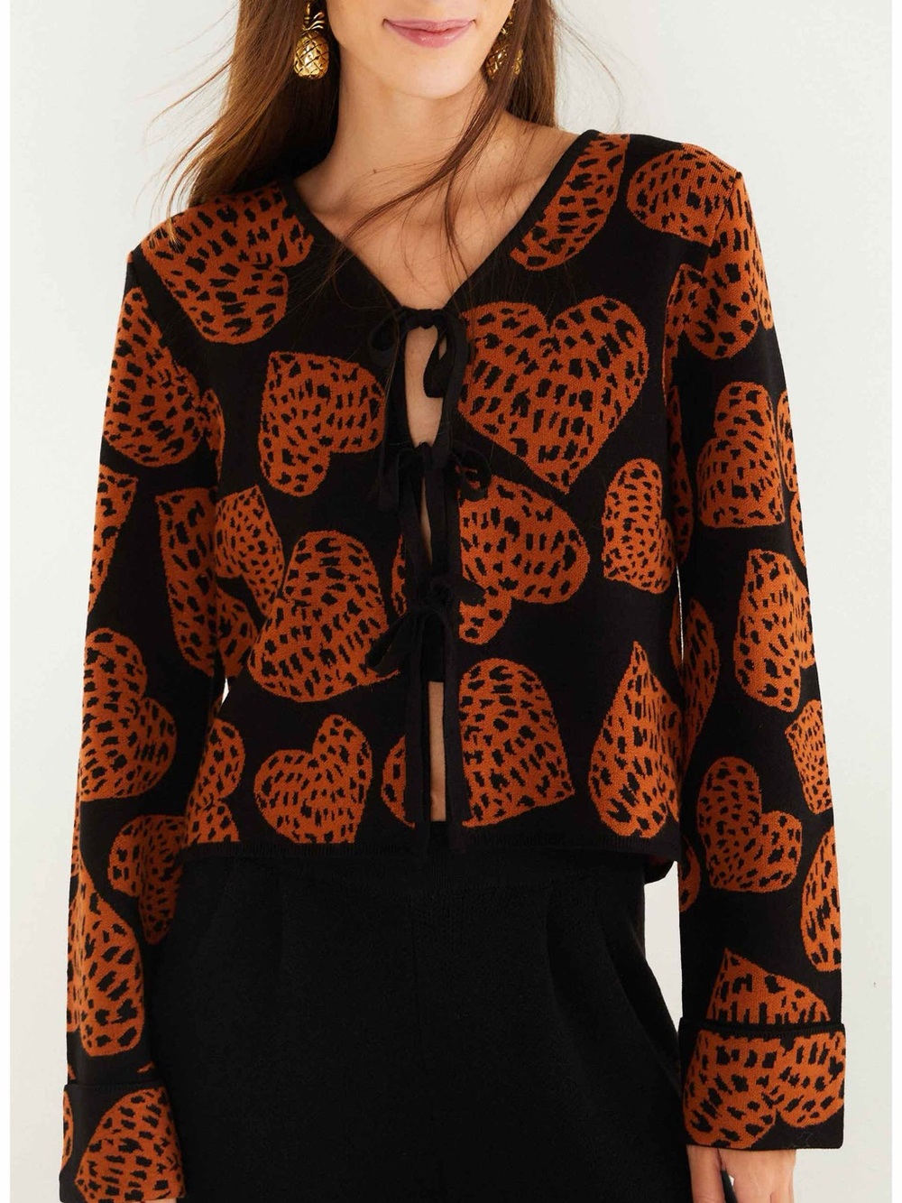 Farm Rio Leopard Hearts Jacquard Cardigan